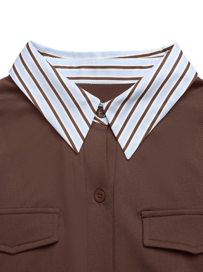 Contrast Stripe Collar Slim Fit Button Front Bodysuit