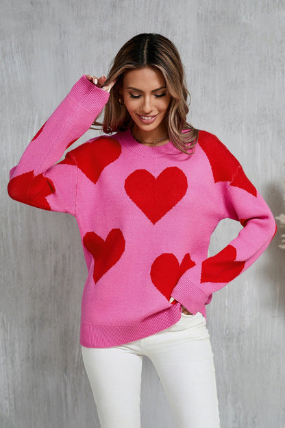 Valentine Heart Knit Sweater Pink Red Pullover Top