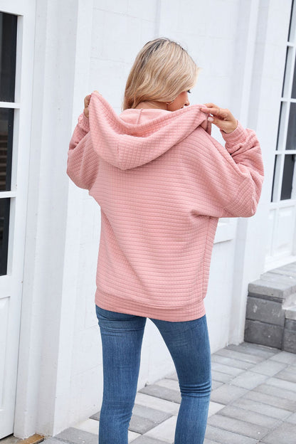 Quilted Zip Up Hooded Jacket Hoodie with Pockets