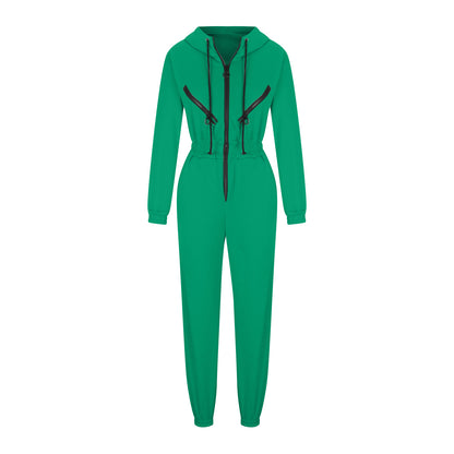 Women's Oversized Zip-Up Hooded Fleece Jumpsuit