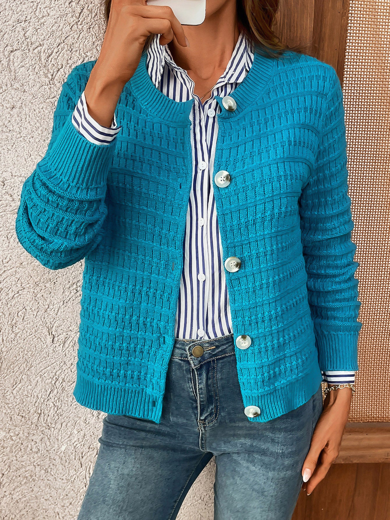 Classic Knit Button Cardigan Sweater with Textured Pattern