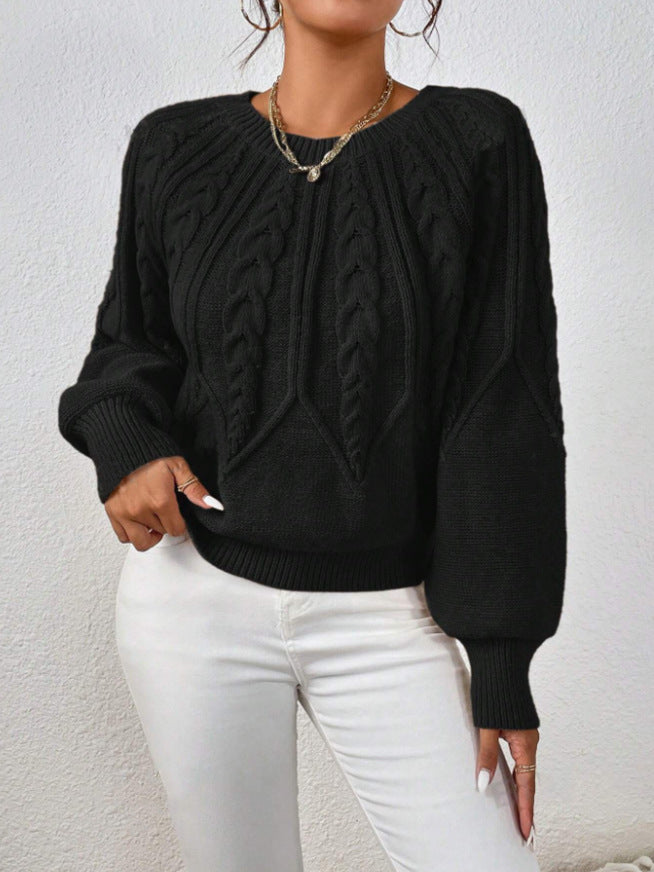 Women's Cable Knit Crewneck Sweater Oversized Long Sleeve