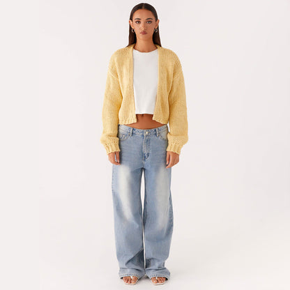 Women's Chunky Knit Cropped Open Front Cardigan