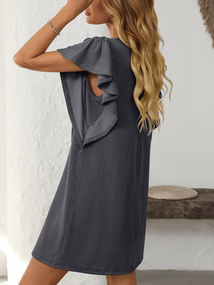 Colorblock Twisted Detail Ruffle Sleeve Dress