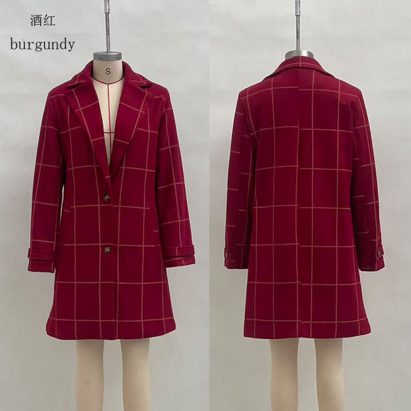 Women's Vintage Plaid Lapel Coat Winter Mid-Length