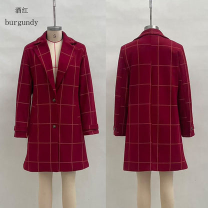 Women's Vintage Plaid Lapel Coat Winter Mid-Length