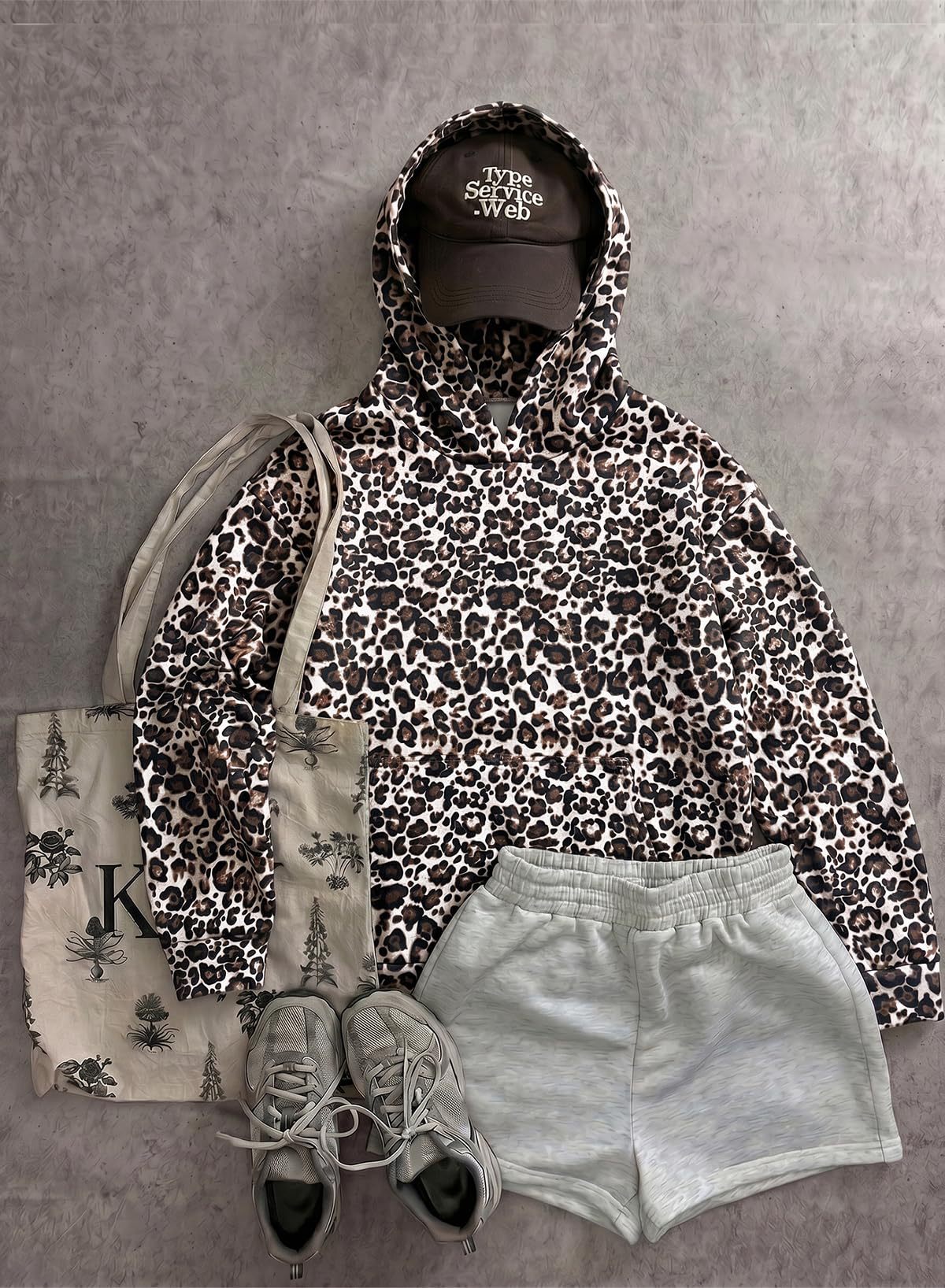 Leopard Print Hoodie Kangaroo Pocket Relaxed Fit