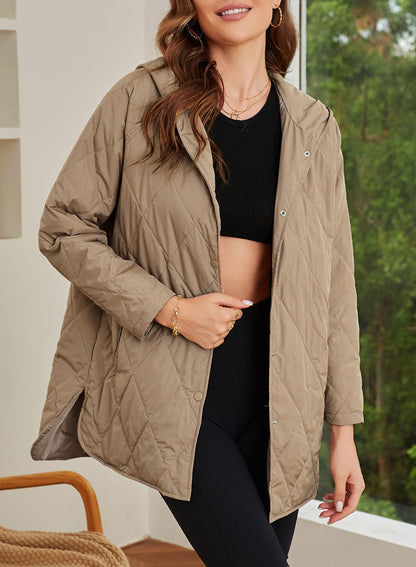 Womens Oversized Hooded Quilted Lightweight Jacket