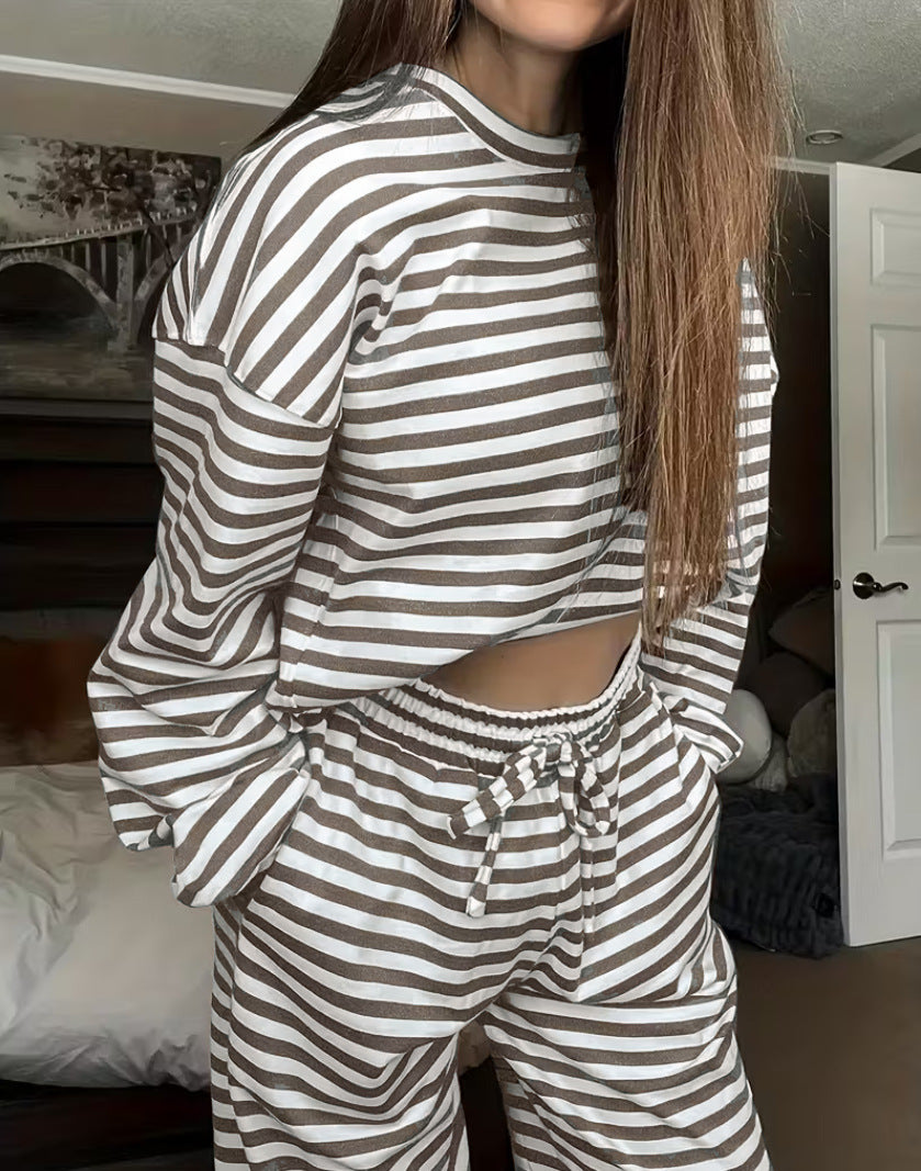 Boutique Striped Lounge Set Long Sleeve Top & Pants