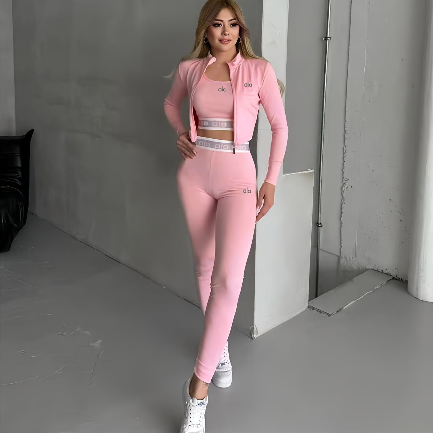 Women's 3 Piece Embroidered Tracksuit Yoga Leggings Set
