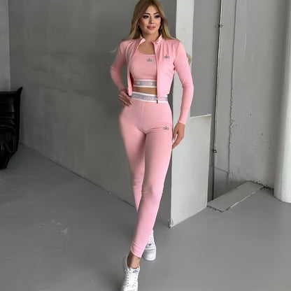 Women's 3 Piece Embroidered Tracksuit Yoga Leggings Set