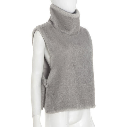 Women's Faux Fur Turtleneck Vest Sleeveless