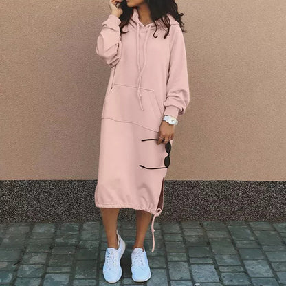 Plus Size Hoodie Sweatshirt Dress Long Sleeve Pocket