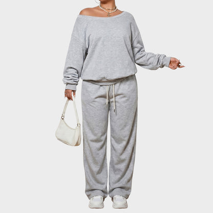 Plus Size Off Shoulder Sweatshirt Jogger Pants Set