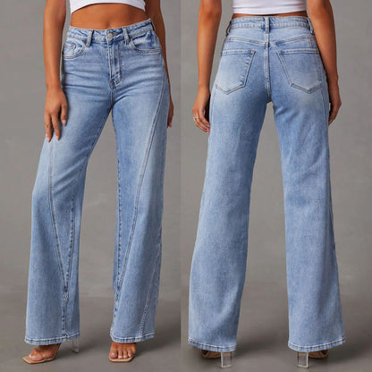 Women's Patchwork Wide Leg Jeans Loose Denim Pants