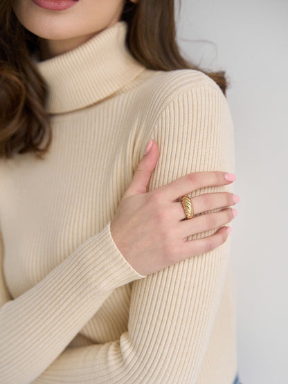 Women's Ribbed Turtleneck Sweater Long Sleeve Knit Top