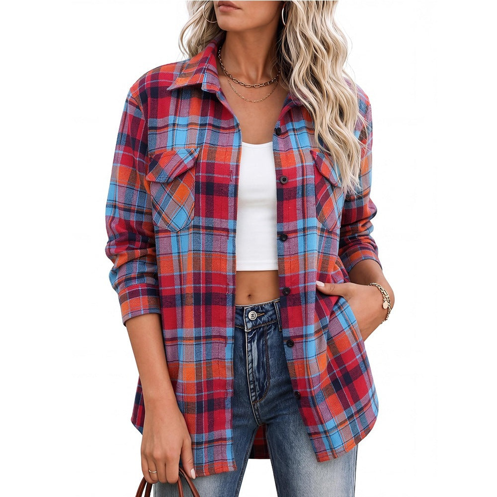 Womens Oversized Plaid Shacket Long Sleeve