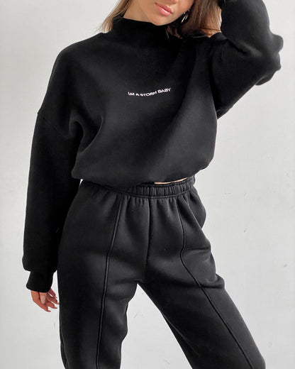 Women's Crop Sweatshirt Jogger Two Piece Set