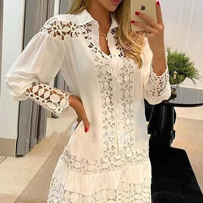 Women's Boho Lace Blouse Crochet Patchwork Top