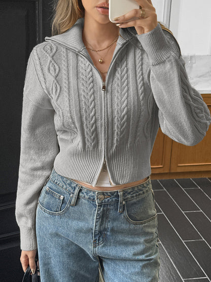 Women’s Y2K Zip Up Knit Sweater Jacket Long Sleeve Top
