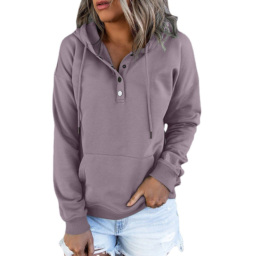 Women's Oversized Henley Hoodie Long Sleeve Pullover Top