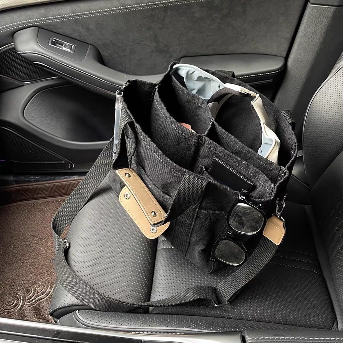 Black Canvas Crossbody Shoulder Tote Bag for Travel