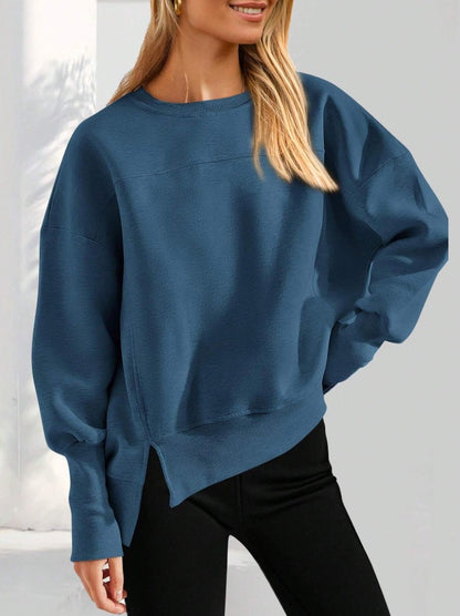 Colorblock Side Slit Sweatshirt Women Casual Pullover Top