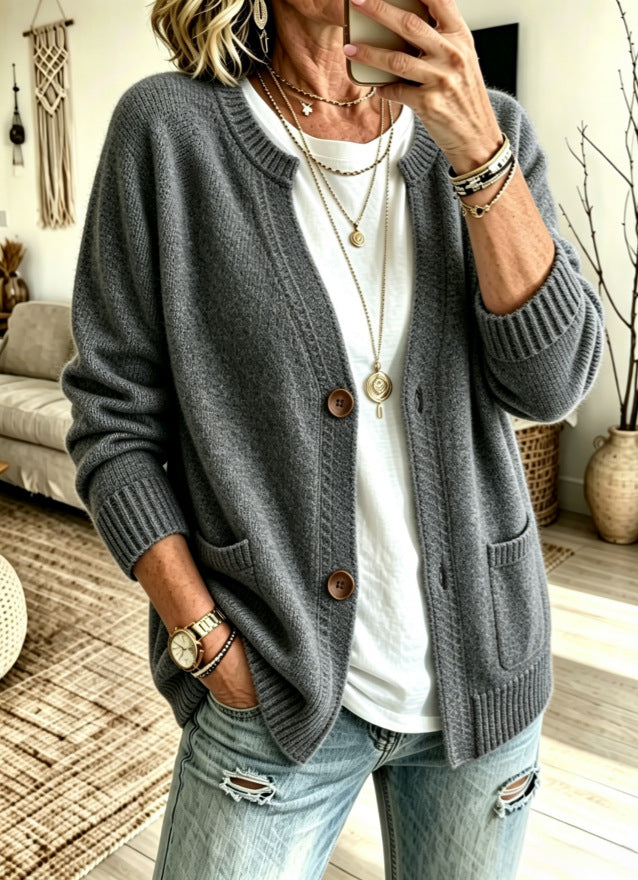 Button Front Knit Cardigan Sweater with Pockets