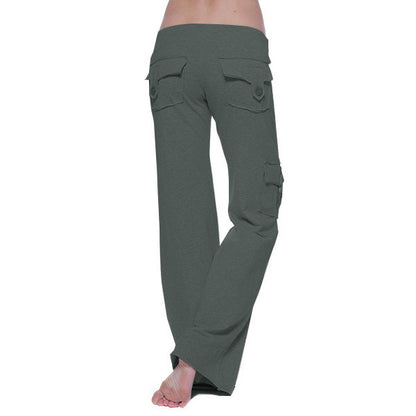 Women's Flare Cargo Yoga Pants Elastic Waist Pockets