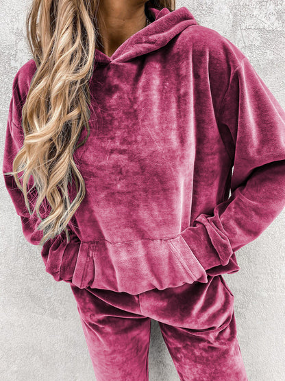 Women's Velvet Hoodie Jogger Pants Two Piece Set