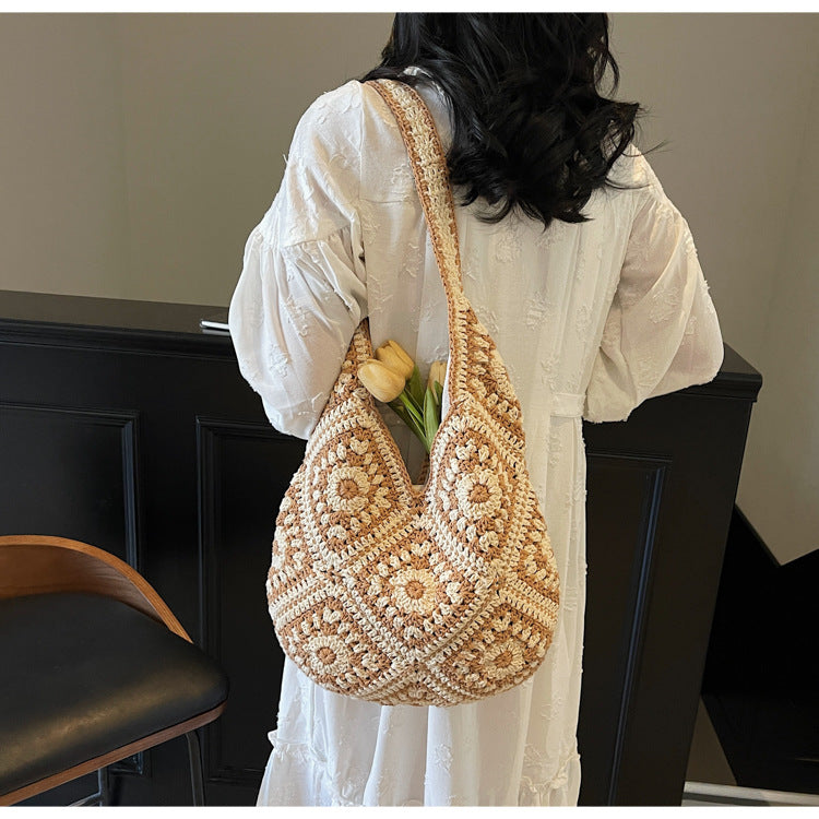 Crochet Knit Tote Bag Boho Shoulder Bag for Women