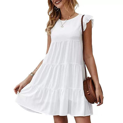 Solid Color Casual Short Sleeve Babydoll Dress