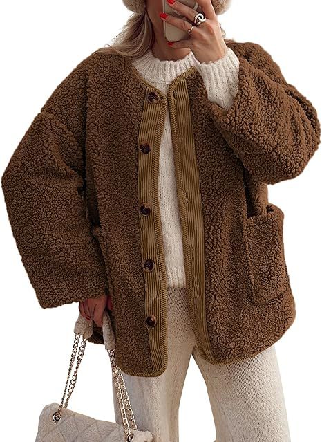 Women's Oversized Sherpa Button-Up Fleece Jacket