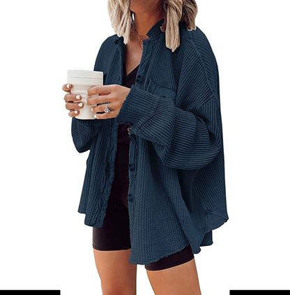 Women's Waffle Texture Button Front Pocket Shacket