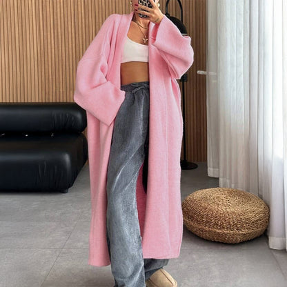 Oversized Maxi Knit Cardigan Open Front Lapel