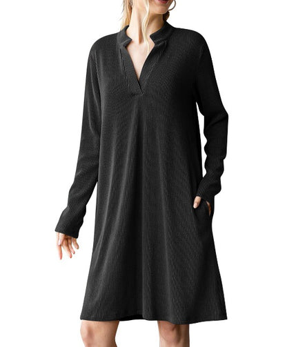 2025 Autumn/Winter Women's V-Neck Long-Sleeve Loose Dress
