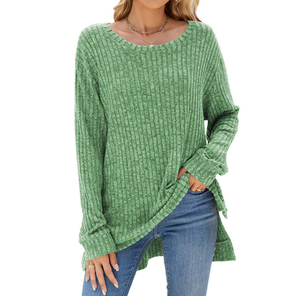 Women's Oversized Ribbed Long Sleeve Side Slit Tunic Top