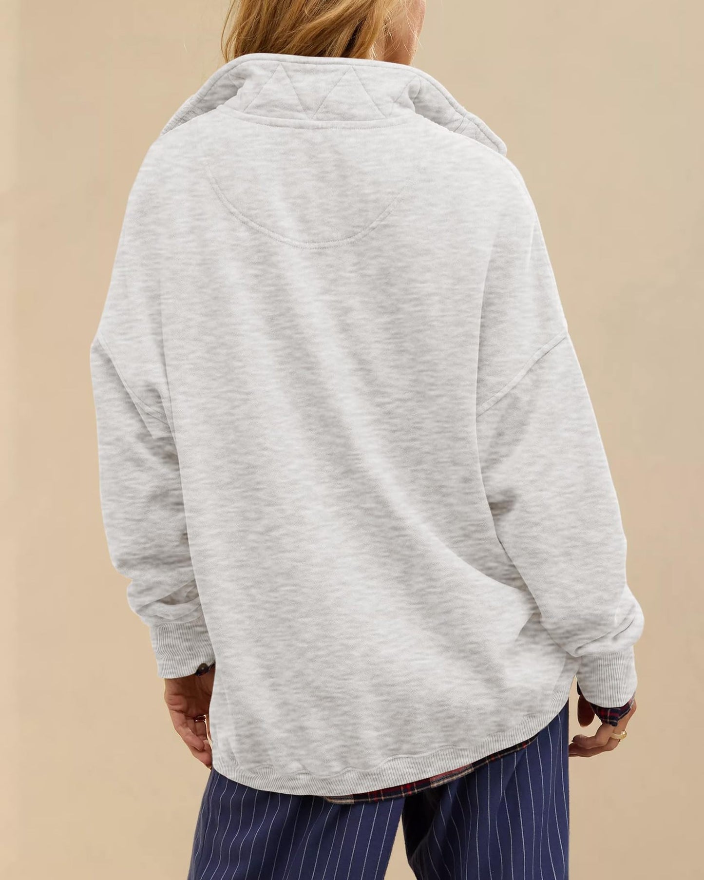 Half Snap Pullover Sweatshirt Oversized Long Sleeve