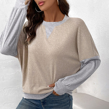 Customizable  Beige and Grey Color Block Crewneck Pullover Sweater