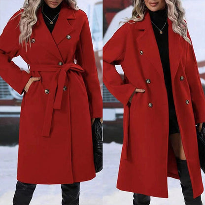 Women's Oversized Long Belted Double Breasted Winter Coat