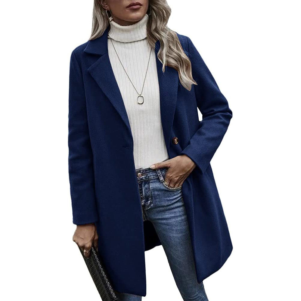 Women's Oversized Wool Blend Coat Lapel Button Pocket