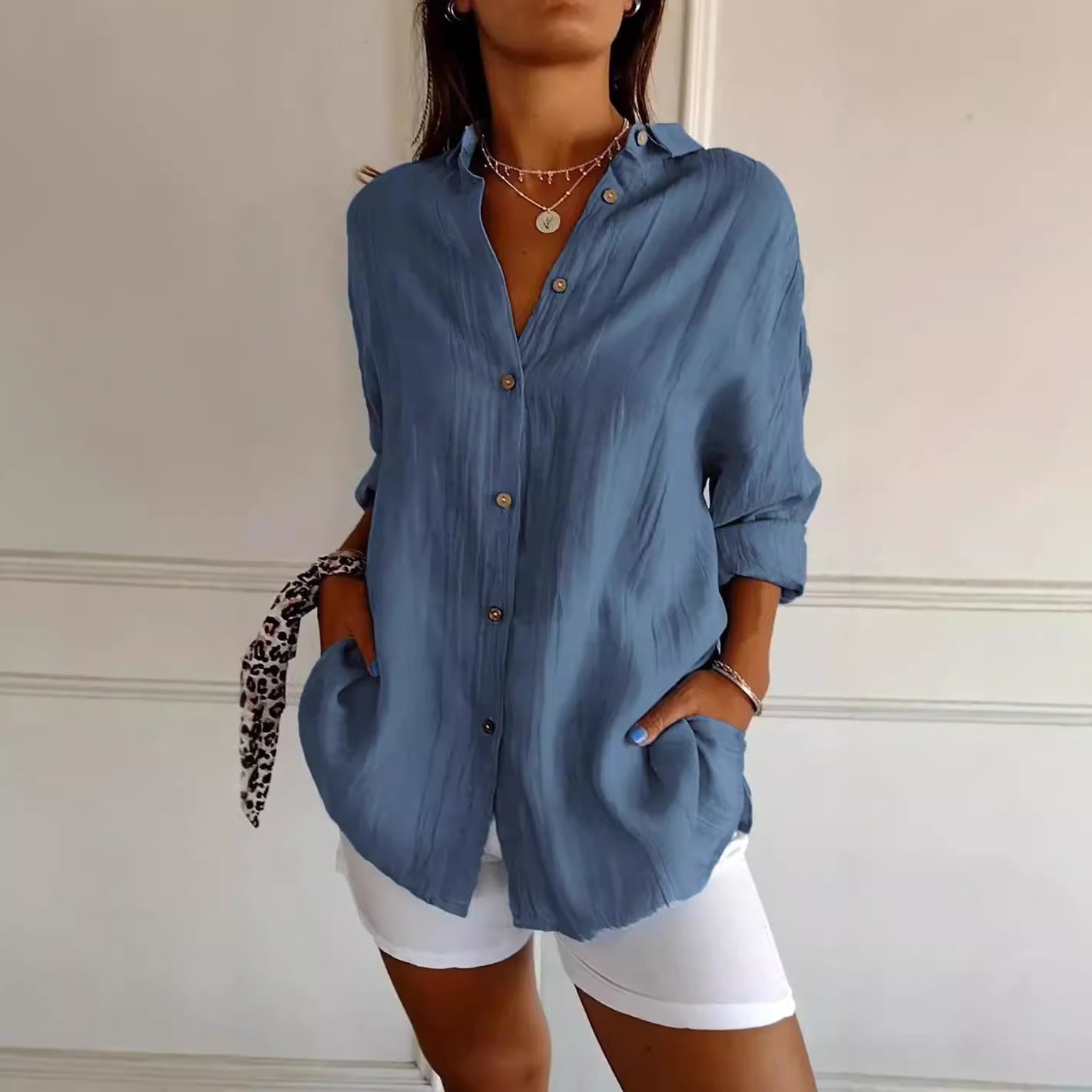 Women's Oversized Button Down Blouse Long Sleeve Collared