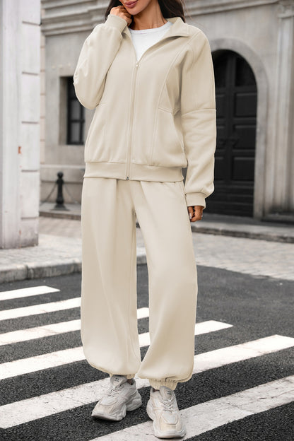Women's Fleece Lined Zip Up Sweatshirt Sweatpants Set