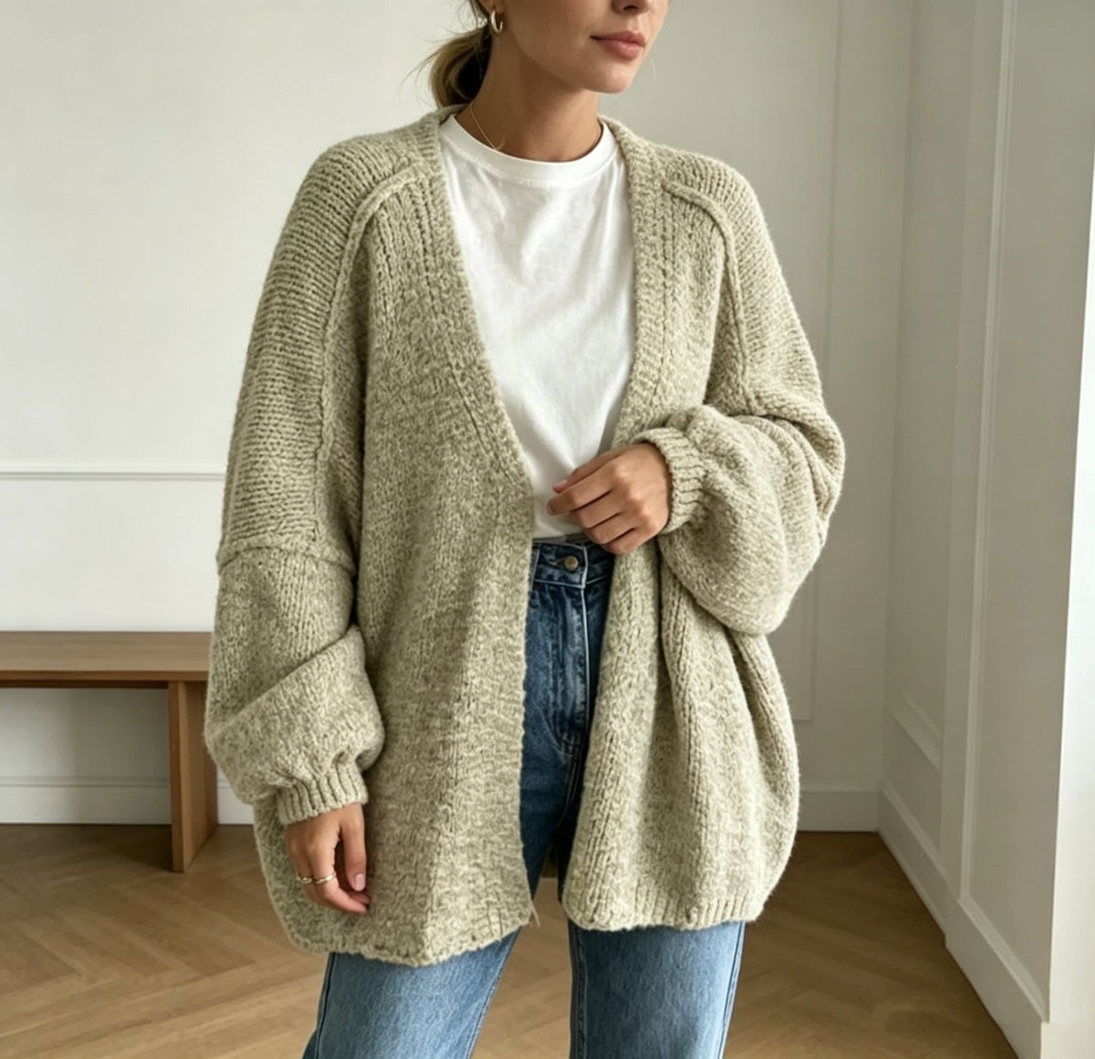 Women's Oversized Chunky Knit Open Front Cardigan