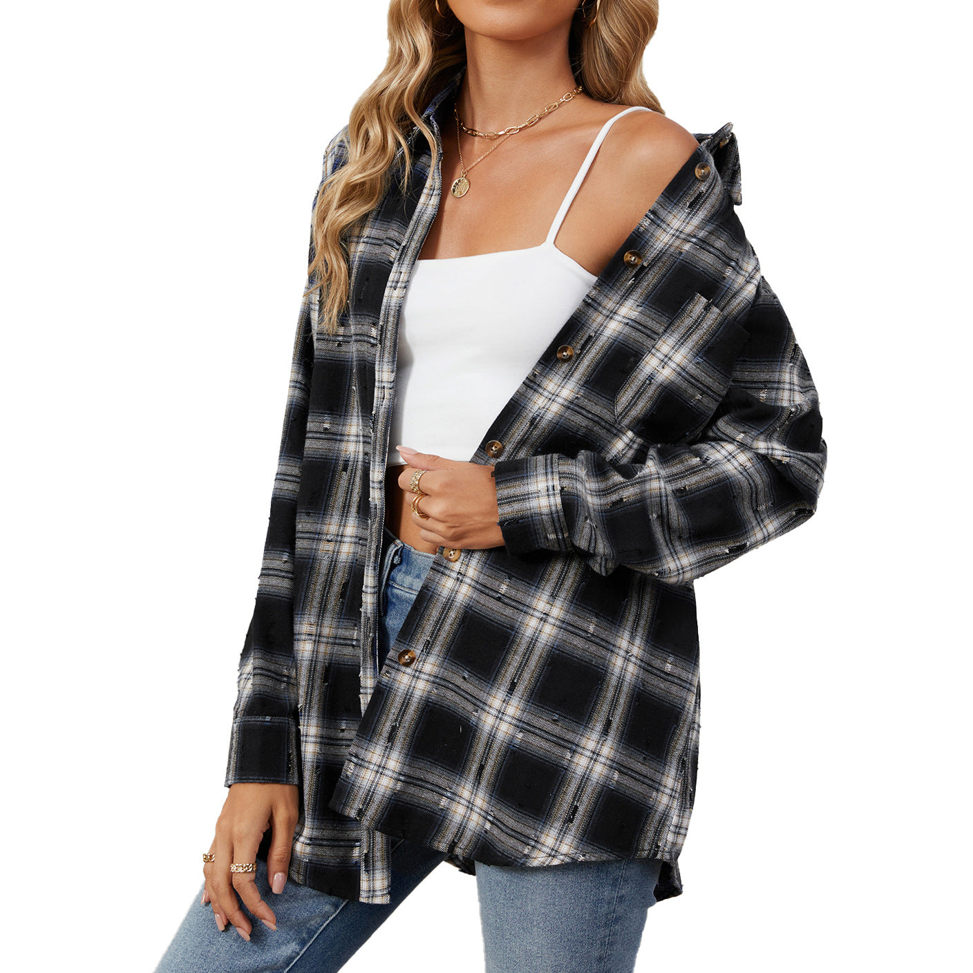 Women's Oversized Plaid Flannel Button Up Shirt