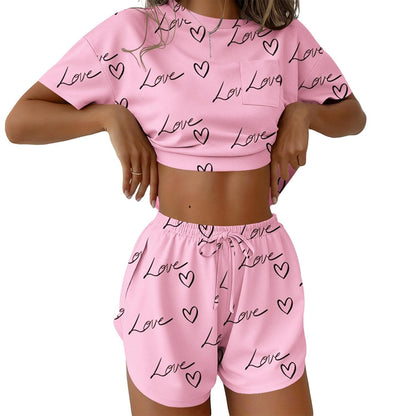 Stripe Lounge Pajama Set Tee & Drawstring Shorts