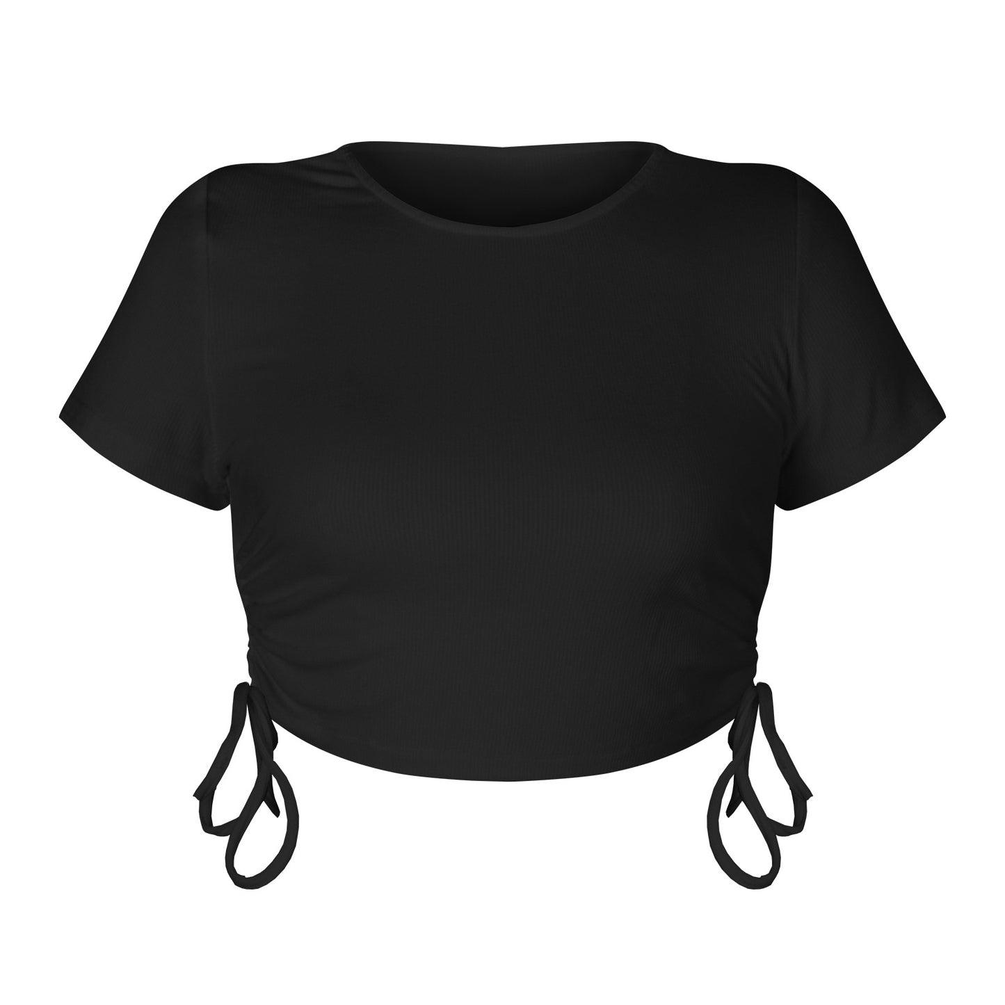 Buttoned Pit Strip Drawstring Short Sleeve T-shirt
