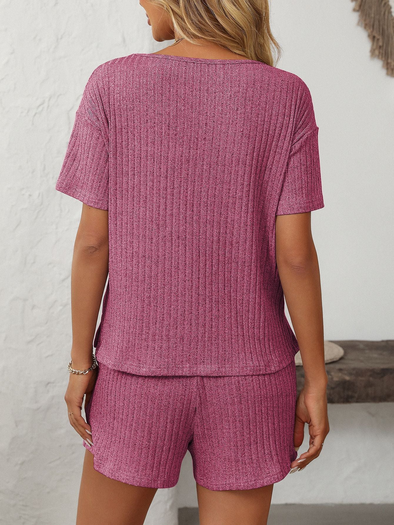 Solid Color Short-Sleeve Pajama Set