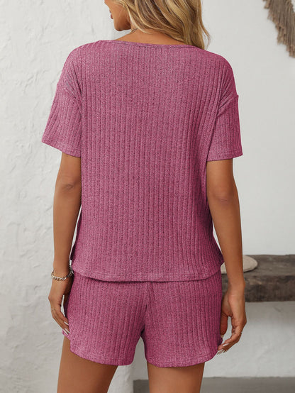 Solid Color Short-Sleeve Pajama Set