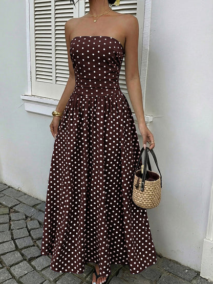 Strapless Polka Dot Maxi Dress Elegant Summer Dress